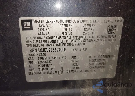2018 Chevrolet Equinox Lt from USA, damaged, VIN 3GNAXJEV9JS597905